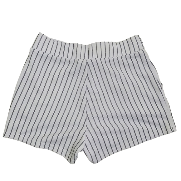 Revamped White Striped Paper Bag Waist Shorts with Tie Belt and Side Poc… - Picture 4 of 7
